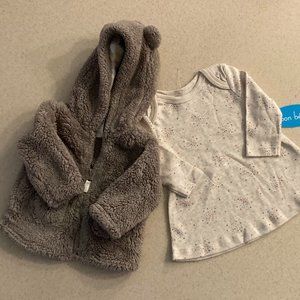 Hooded Baby Fleece Jacket and Bon Bebe Top/Dress Size 6 Months